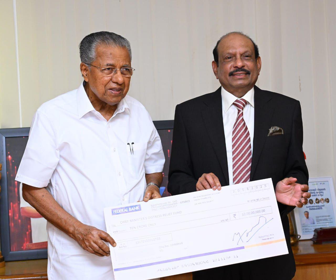 Lulu Group Chairman hands over cheque to Chief Minister Pinarayi Vijayan